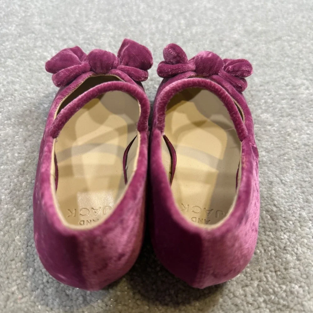 Janie and Jack Velvet Bow Mary Jane Flats Ballet Berry Pink Size 7 Wedding Guest